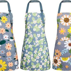 Apron Set Beautiful Floral Designs Cooking Grilling or Gardening Adjustable 3 Pc